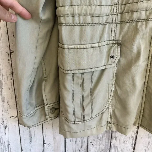 Marrakech Anthropologie Womens Utility Cargo Jacket Size L Green Grunge Lyocell - Picture 5 of 14